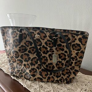 Coach Animal Print Tote - Tan and Black